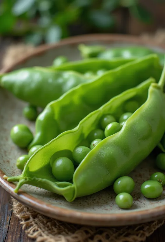 Φρέσκοι λοβοί ζαχαραράκα (sugar snap peas) σε ξύλινη επιφάνεια