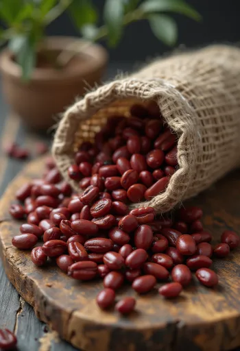 Ξηρά φασόλια Ατζούκι σε μπολ και χύμα σε ξύλινη επιφάνεια