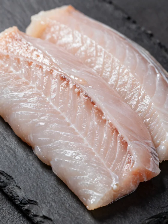 Φρέσκα φιλέτα χελιού με μπαχαρικά σε ξύλινη επιφάνεια κοπής