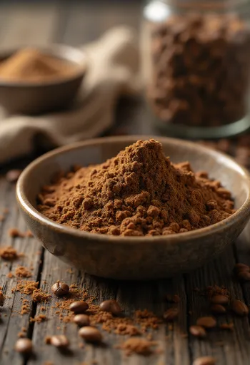 Κοκκώδης κριθαρόκαφες και ολόκληροι σπόροι κριθαριού σε ξύλινο κουτάλι