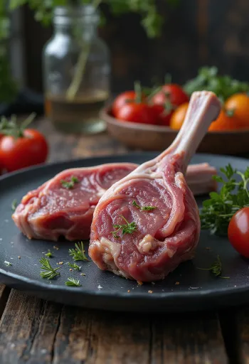 Ωμό φιλέτο από αρνίσιο κότσι σε ρουστίκ ξύλο κοπής