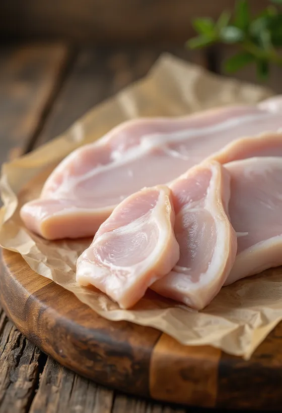 Κομμένη ωμή χοιρινή πέτσα σε ξύλινη επιφάνεια κοπής, καθαρισμένη και έτοιμη