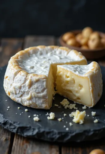 Φρέσκο τυρί Brie σε λευκό κεραμικό μπολ πάνω σε ξύλινο τραπέζι