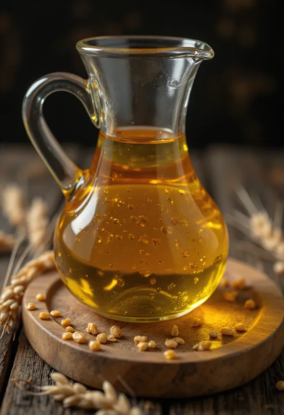 Μπολ με χρυσό σιτέλαιο και σπόρους σιταριού