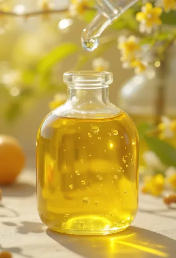 Μπουκάλι με λάδι Chia και σπόροι σε ξύλινο μπολ