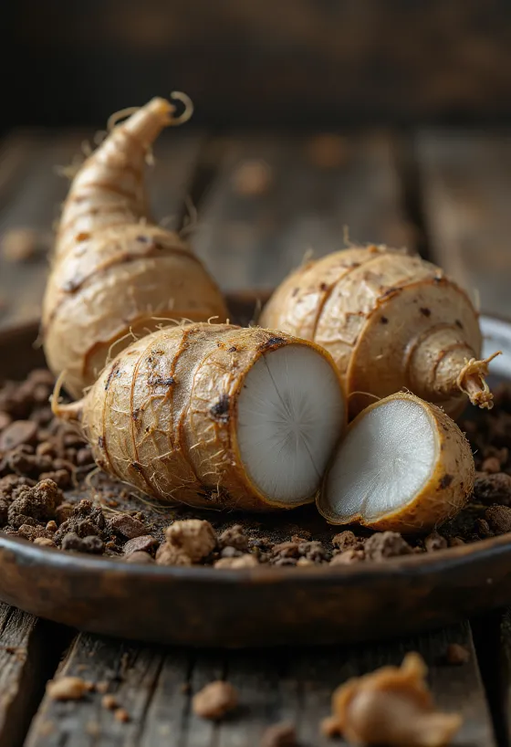 Ρίζα Eddoe με τη χαρακτηριστική καφέ φλούδα της