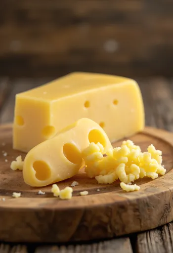 Φρέσκο τυρί Emmental σε λευκό μπολ, ξύλινο φόντο