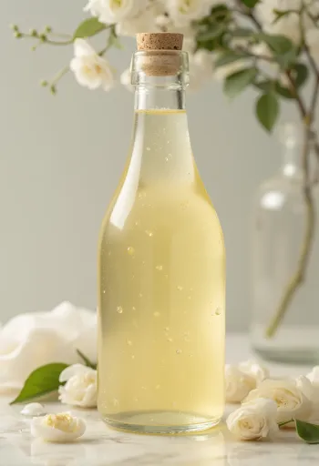 Ξίδι λευκού οίνου σε γυάλινο μπολ, με λευκά σταφύλια και μούστο