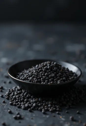 ολόκληροι μαύροι σπόροι μουστάρδας σε ξύλινο μπολ