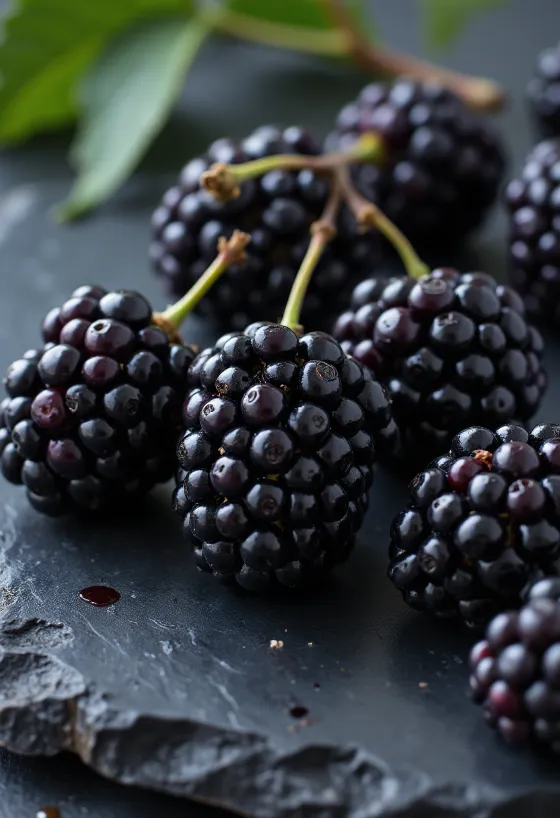 Φρέσκα μαύρα μούρα (Morus nigra) κομμένα και ολόκληρα