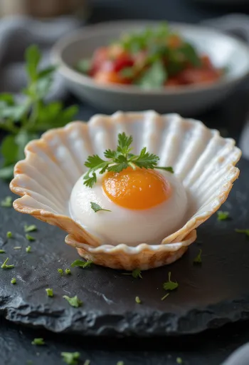 Ωμή σάρκα χτενιών σε πάγο, με λεμόνι και μυρωδικά