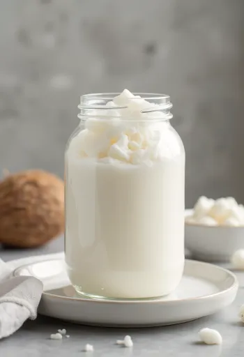 Εξευγενισμένο λάδι καρύδας σε μπολ, με ξηρή καρύδα