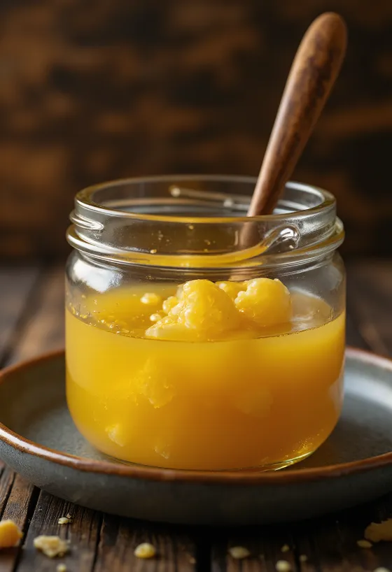 Βούτυρο Ghee σε γυάλινο μπολ με κουτάλι