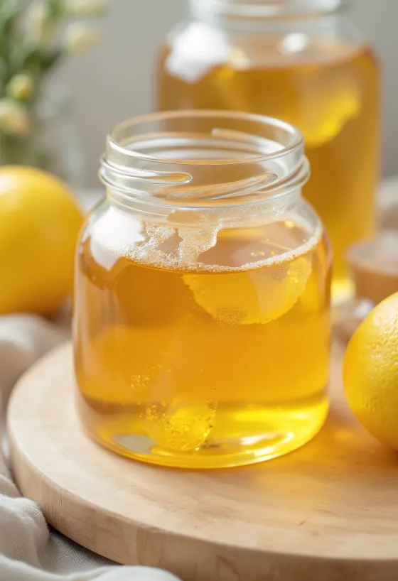 Σιρόπι γλυκόζης σε βάζο με κουτάλι που στάζει