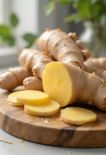 Φρέσκια ρίζα τζίντζερ και τριμμένη σε μπολάκι, σε ξύλινη επιφάνεια