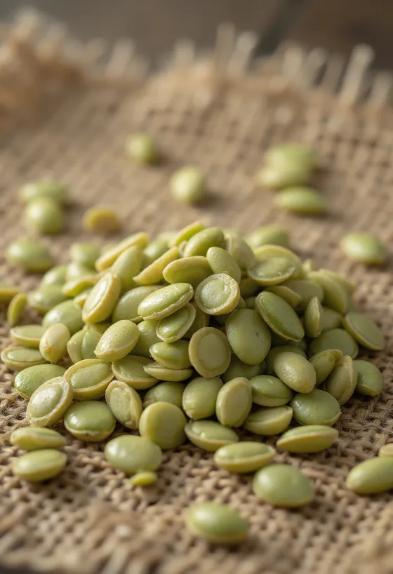 Αποφλοιωμένοι σπόροι κάνναβης σε κοντινό πλάνο, σε ανοιχτόχρωμη επιφάνεια