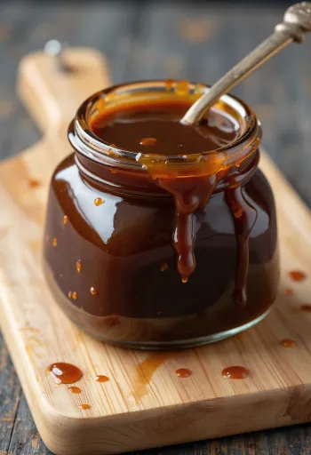 Σκούρα σάλτσα Hoisin σε μπολ, με σόγια, σκόρδο και μπαχαρικά