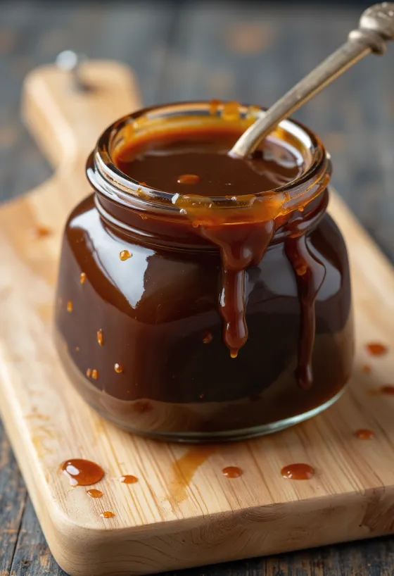 Σκούρα σάλτσα Hoisin σε μπολ, με σόγια, σκόρδο και μπαχαρικά