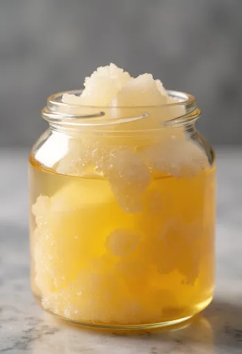 Σιρόπι ιμβερτοσακχάρου σε γυάλινο μπουκάλι με κουτάλι