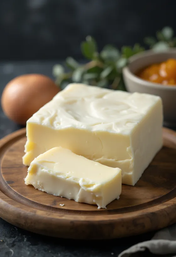 Κατσικίσιο βούτυρο σε κεραμικό μπολ, κρεμώδες, σε ξύλινο τραπέζι