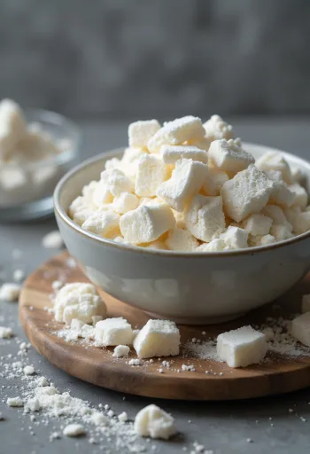 Σκόνη αμύλου Kuzu σε μπολ και κουτάλι, με κομμάτια ρίζας