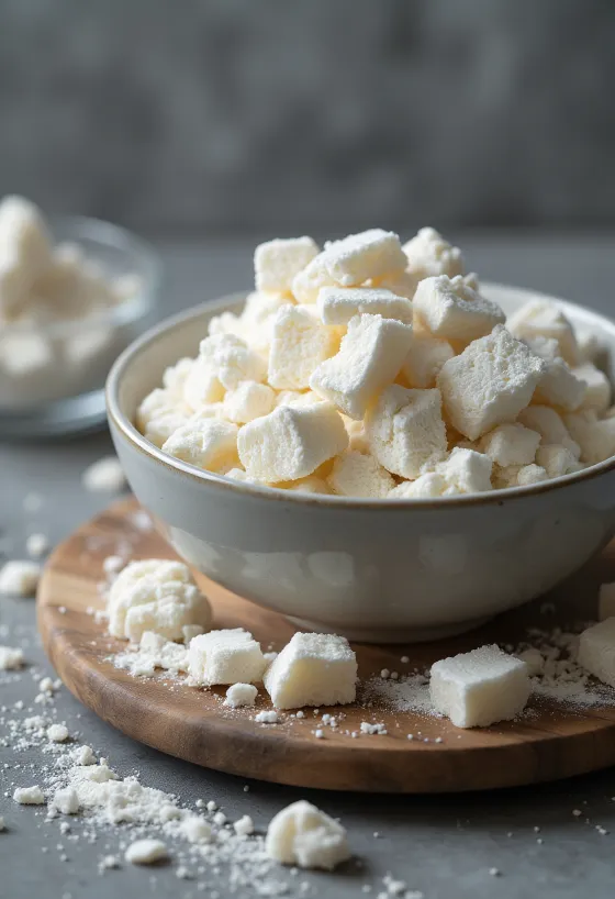 Σκόνη αμύλου Kuzu σε μπολ και κουτάλι, με κομμάτια ρίζας