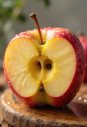 Φρέσκα μήλα Honeycrisp και φέτες σε ξύλο κοπής
