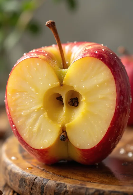 Φρέσκα μήλα Honeycrisp και φέτες σε ξύλο κοπής