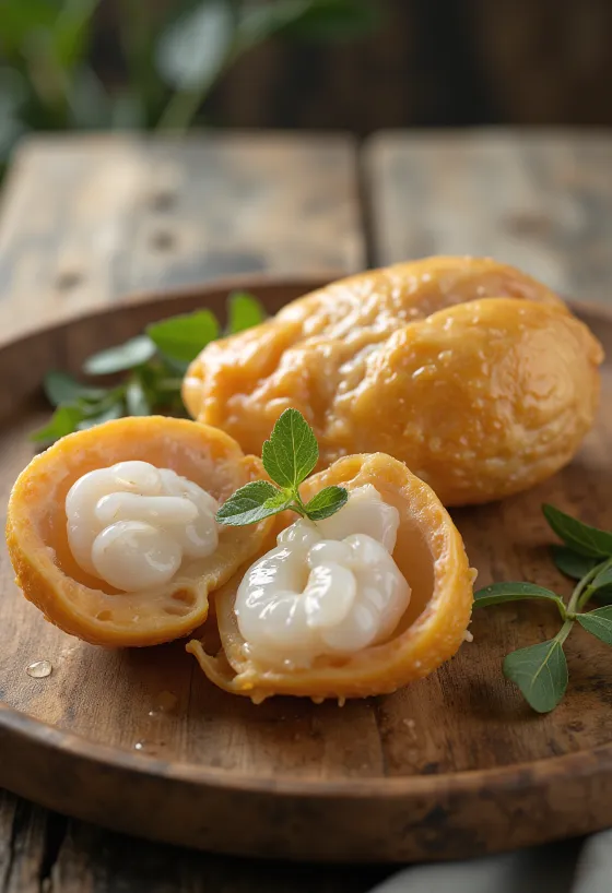 Φέτες από το τροπικό φρούτο Λάνγκσατ σε ξύλο κοπής.