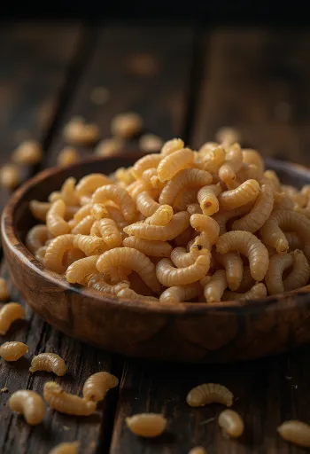 Βρώσιμοι αλευροσκώληκες, προετοιμασμένοι για μαγειρική χρήση σε πιάτο.