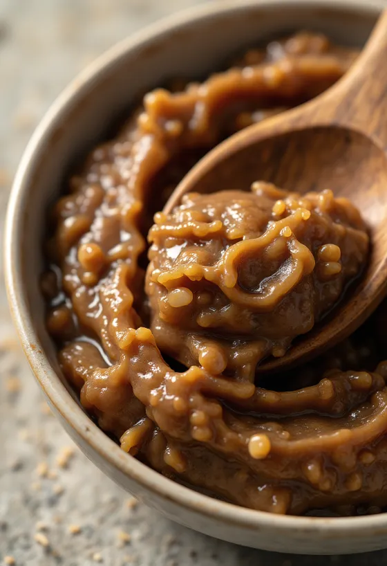 Πάστα miso σε γυάλινο βάζο με φασόλια σόγιας και ρύζι