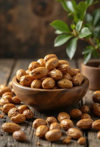 Καρύδια Μονγκόνγκο (Mongongo nuts) σε ξύλινη επιφάνεια.