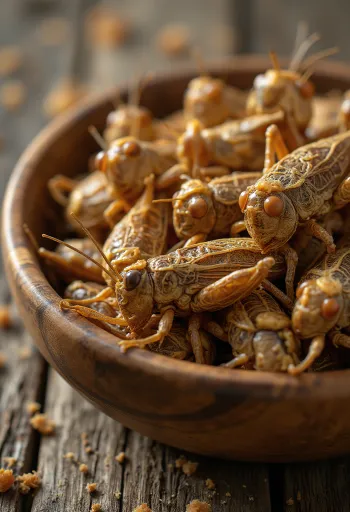 Επεξεργασμένο κρέας ακρίδας, λεπτοκομμένο σε πιάτο