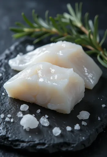 Φρέσκο φιλέτο μπακαλιάρου Ατλαντικού σε επιφάνεια κοπής