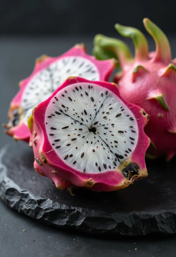 Dragon fruit (Πιτάγια) λευκής σάρκας με μαύρους σπόρους και έντονη ροζ φλούδα