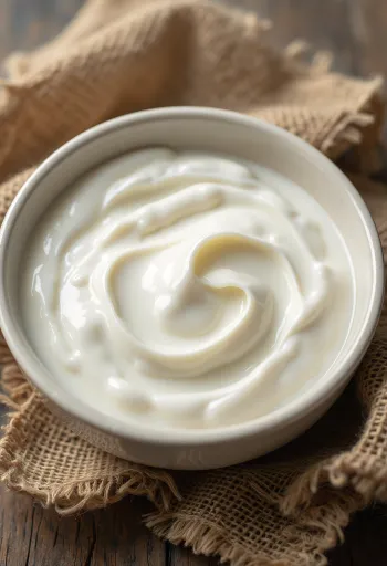 Φυσικό γιαούρτι σε μικρό μπολ, λευκό και κρεμώδες