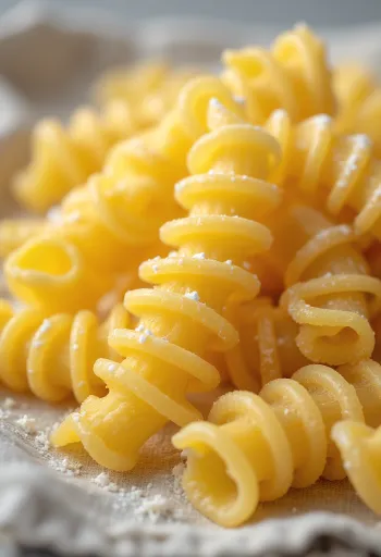 Άβραστα ζυμαρικά βίδες (fusilli) σε ξύλινη επιφάνεια