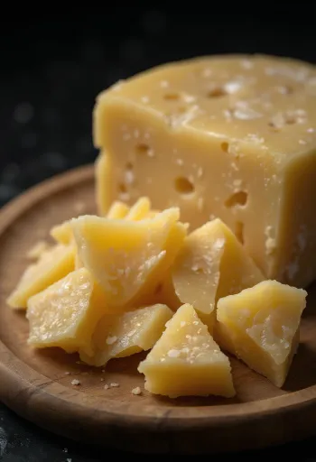 Κομμάτια και τριμμένη παρμεζάνα σε ξύλινη επιφάνεια