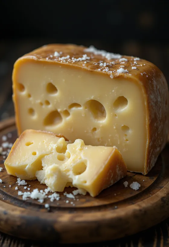 Κομμάτι Parmigiano Reggiano σε λευκό μπολ, ξύλινο τραπέζι