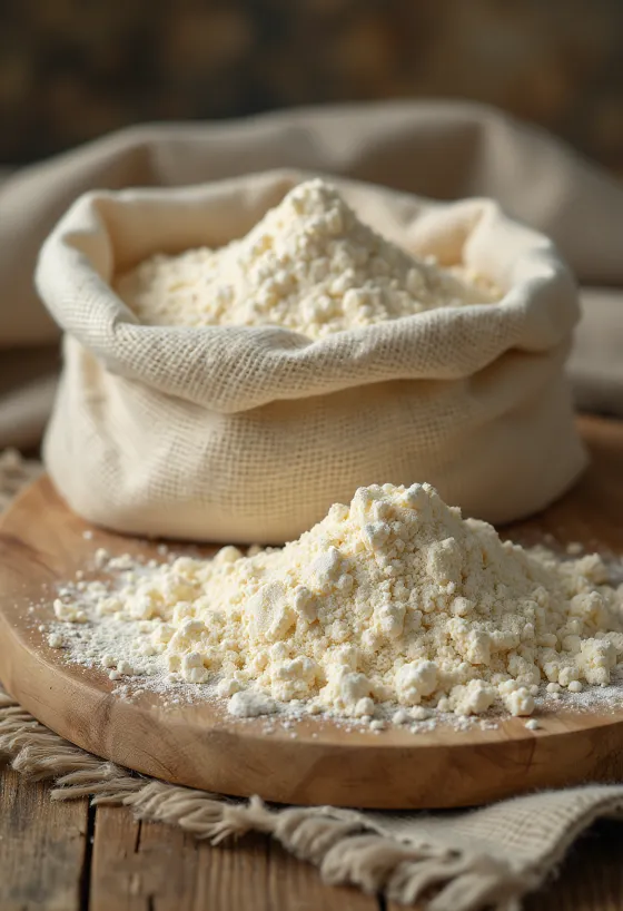 Αλεύρι πλαντάιν σε μπολ με κουτάλι και πράσινο πλαντάιν