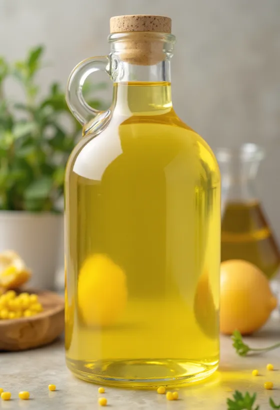 Λάδι ελαιοκράμβης σε μπουκάλι και μπολ σε φωτεινό φόντο