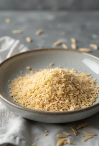 Πίτουρο ρυζιού σε μικρό κεραμικό μπολ και χύμα σε ξύλινη επιφάνεια