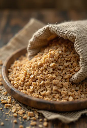 Πίτουρο σίκαλης σε μπολ και σκορπισμένο σε ρουστίκ επιφάνεια κουζίνας