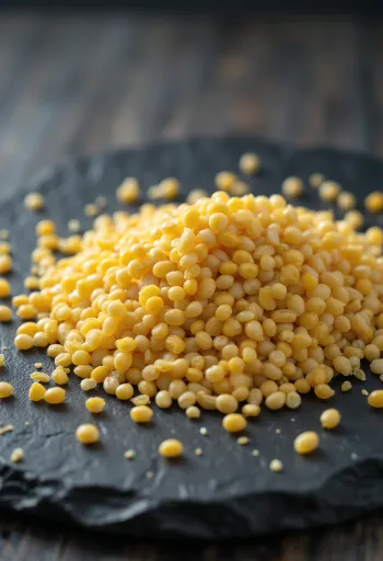 Κίτρινοι και λευκοί σπόροι μουστάρδας σε ξύλινη επιφάνεια