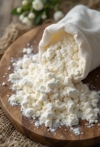 Λεπτό αλεύρι ταπιόκας σε μπολ και κουτάλι, σε ανοιχτόχρωμη επιφάνεια