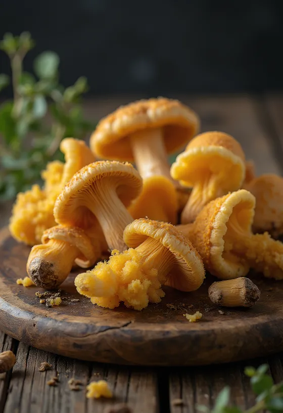 Καθαρισμένα και κομμένα χειμωνιάτικα μανιτάρια σε ξύλινη επιφάνεια κοπής