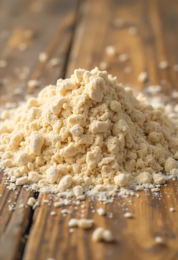 Αλεύρι ολικής άλεσης σε μπολ και χύμα σε ξύλινη επιφάνεια