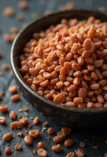 Σπόροι και αλεύρι δίκοκκου σιταριού σε ξύλινη επιφάνεια