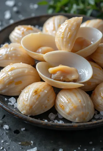 Ωμή ψίχα αχιβάδας σε πάγο με λεμόνι και μαϊντανό