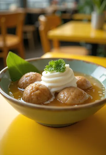 Bubur Candil, σερβιρισμένο με μπαλάκια ρυζιού και γάλα καρύδας